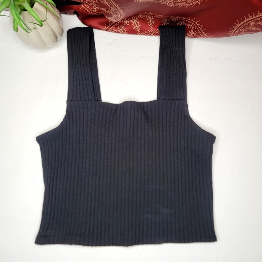 American Eagle Cropped Ribbed Tank Top Black Size Small